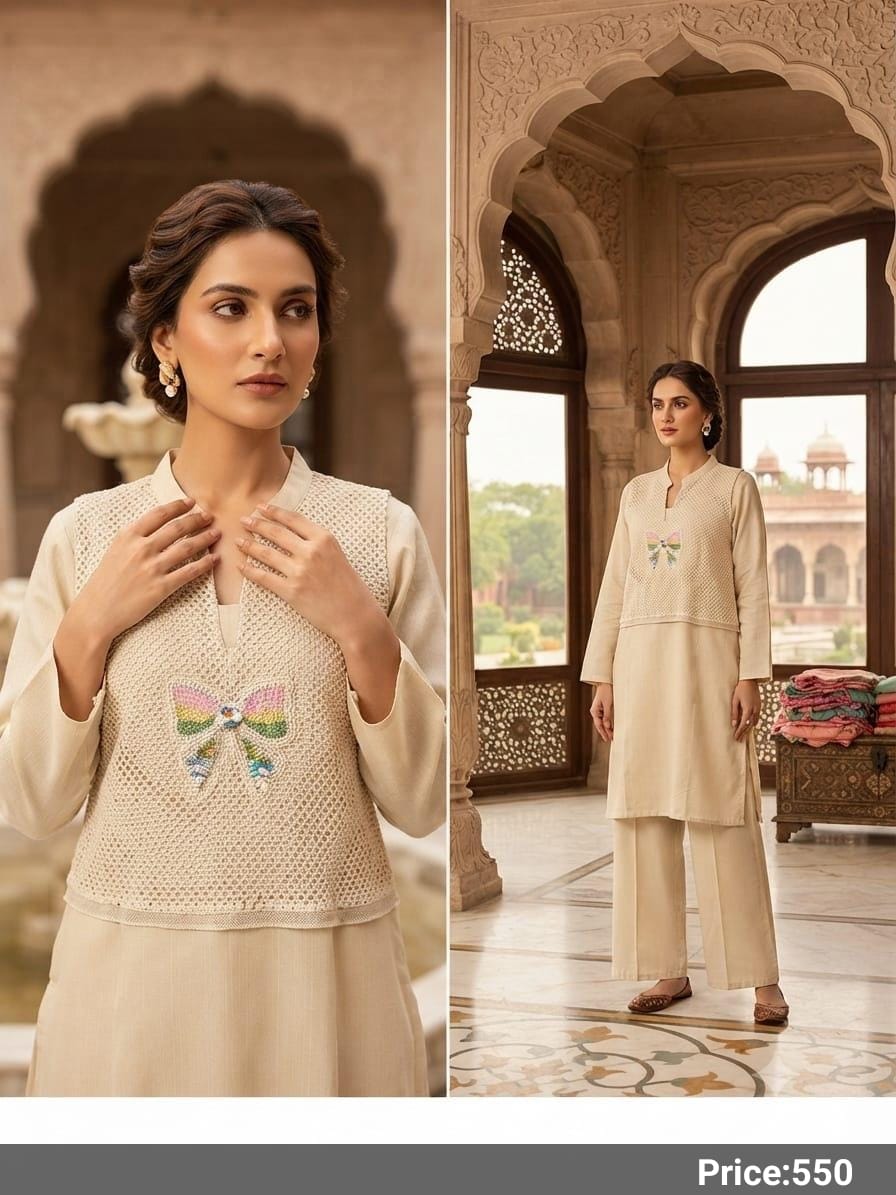 3D Floral Patchwork Embossed Vatican Fabric Tunic Set