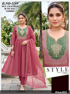 Dusty Rose & Sage Green Embroidered Mul Chanderi Anarkali Suit Set