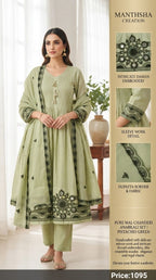 Manthsha Creation Pure Mul Chanderi Embroidered Anarkali Suit Set – Light Blue 3pc