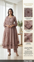 Manthsha Creation Pure Mul Chanderi Embroidered Anarkali Suit Set – Light Blue 3pc