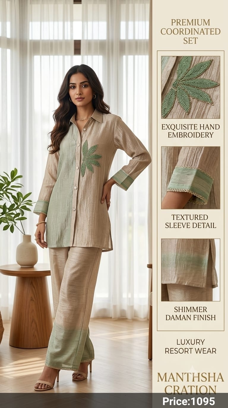 Manthsha Creation Premium Shimmer & Shade Hand-Worked Silk Blend Co-Ord Set