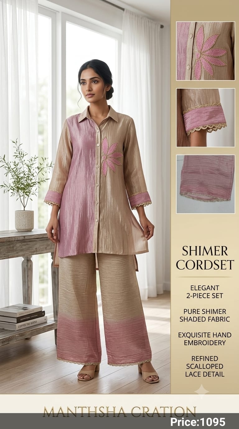 Manthsha Creation Premium Shimmer & Shade Hand-Worked Silk Blend Co-Ord Set