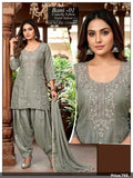 Grey Embroidered Crunchy Fabric Farsi Salwar Suit Set