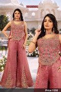 MAHIMA Dust Rose Heavy Hand-Embroidered Top & Flared Sharara / Plazo Set