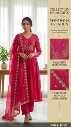 Manthsha Creation Pure Malchanderi Embroidered Luxury A-Line Suit Set