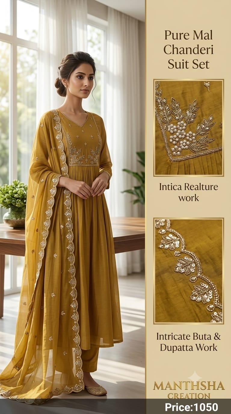 Manthsha Creation Pure Malchanderi Embroidered Luxury A-Line Suit Set