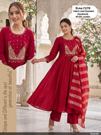 Crimson Red Handwork Mul Chanderi Anarkali Suit Set