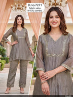 Mirror Work Tissue Fabric Short Kurti & Pants Co-Ord Set