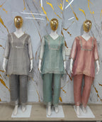 Mirror Work Tissue Fabric Short Kurti & Pants Co-Ord Set