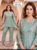 Mirror Work Tissue Fabric Short Kurti & Pants Co-Ord Set