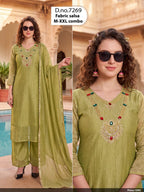 Olive Green Embroidered Salsa Fabric Straight Suit Set