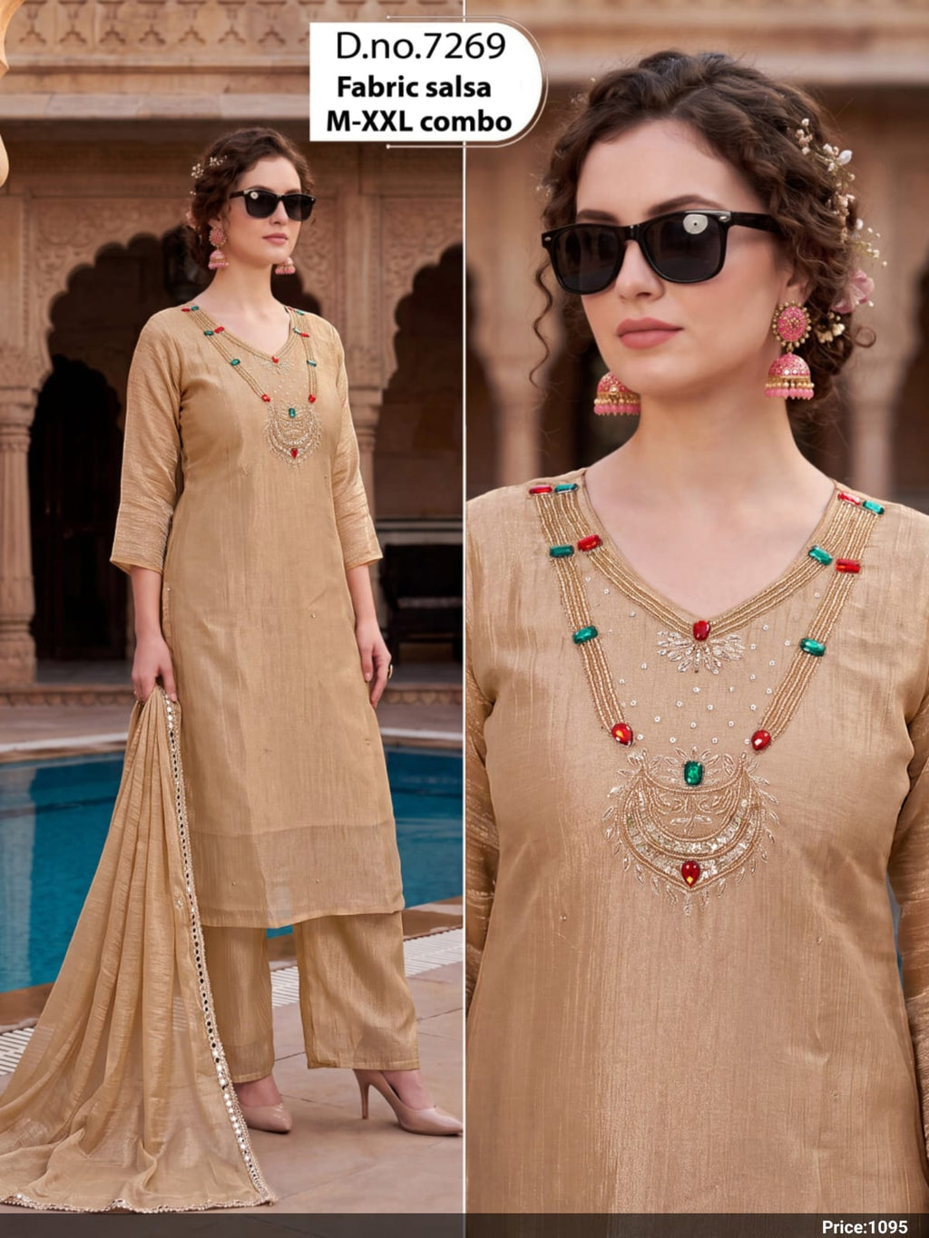 Olive Green Embroidered Salsa Fabric Straight Suit Set