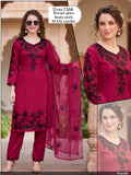 Deep Magenta Roman Silk Embroidered Suit Set with Cut-Work