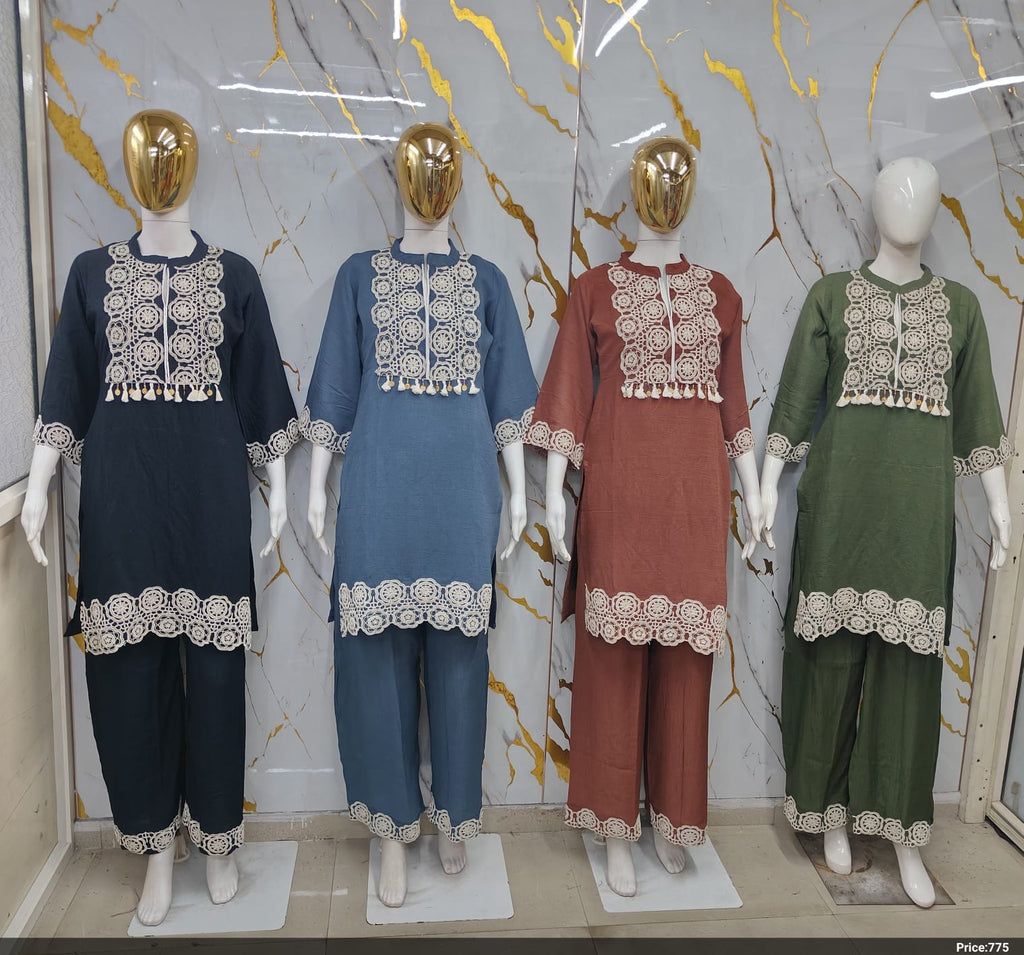 Heavy Crochet Lace Patchwork Kurti & Pant Co-Ord Set