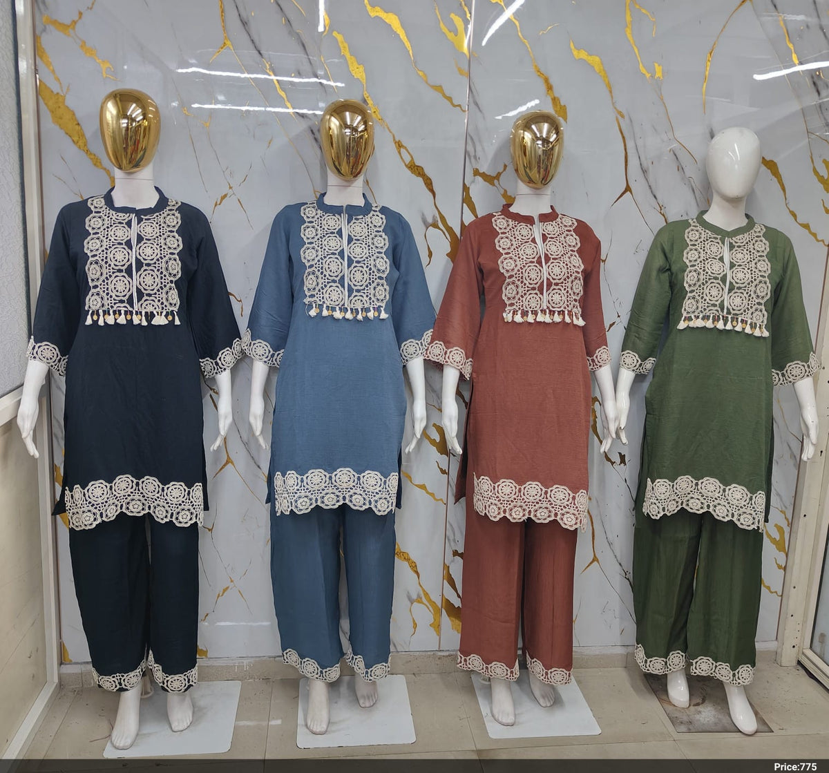 Heavy Crochet Lace Patchwork Kurti & Pant Co-Ord Set