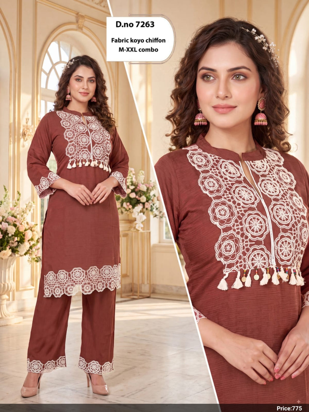Heavy Crochet Lace Patchwork Kurti & Pant Co-Ord Set