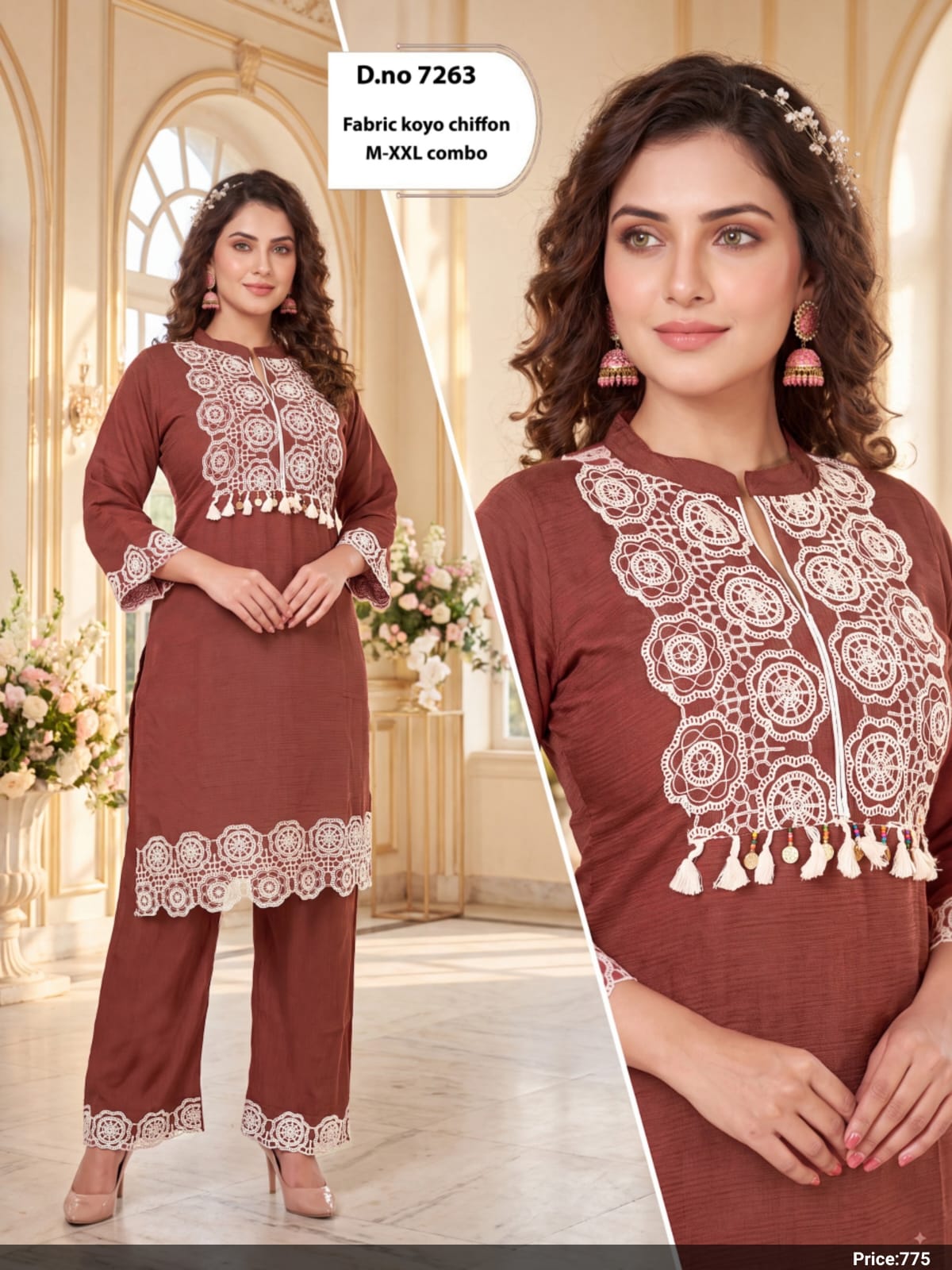 Heavy Crochet Lace Patchwork Kurti & Pant Co-Ord Set