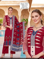 Maroon & Indigo Dhabu Cotton Mill Print Suit Set with Kantha Work
