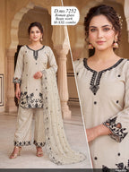 Roman Silk Cut-Work Embroidered Tunic & Pant Suit Set