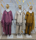 Roman Silk Cut-Work Embroidered Tunic & Pant Suit Set