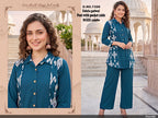 Navy Blue Printed Gadwal Silk Kurti & Pant Co-Ord Set