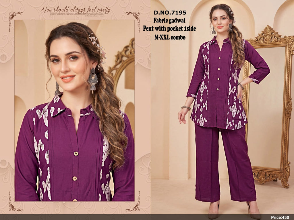 Navy Blue Printed Gadwal Silk Kurti & Pant Co-Ord Set