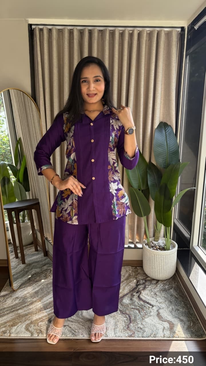 Navy Blue Printed Gadwal Silk Kurti & Pant Co-Ord Set