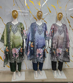 Digital Floral Printed Silk Suit Set with Embroidered Yoke & Matching Dupatta