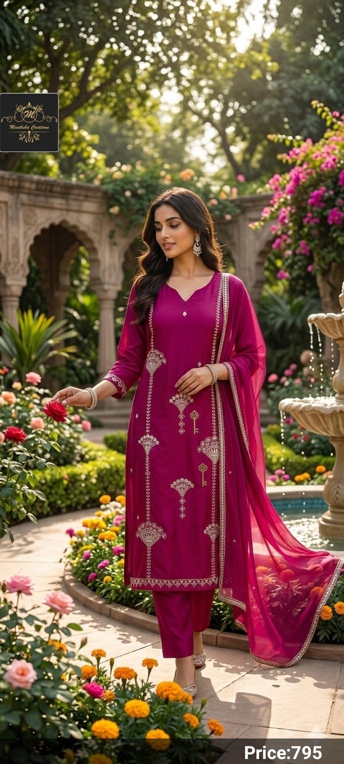 Manthsha Creation Royal Black Embroidered Velvet Straight Suit Set 3pc