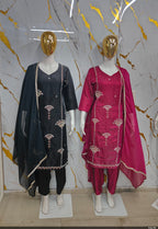 Manthsha Creation Royal Black Embroidered Velvet Straight Suit Set 3pc