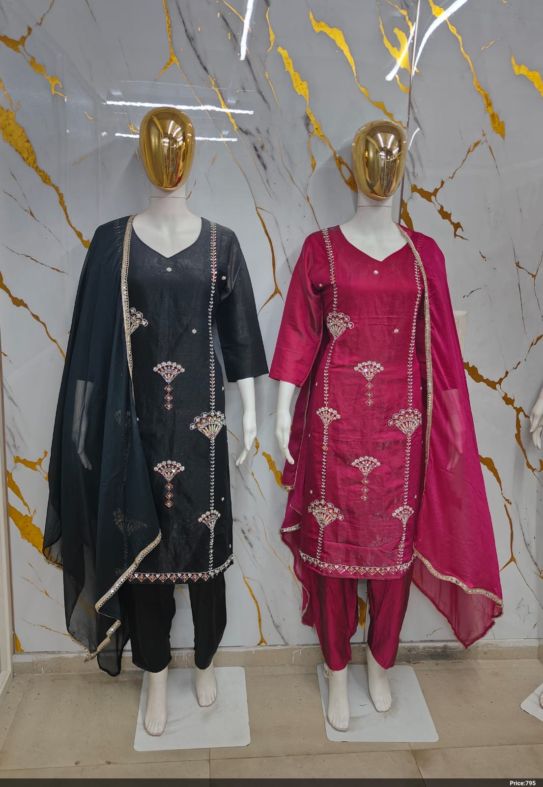 Manthsha Creation Royal Black Embroidered Velvet Straight Suit Set 3pc