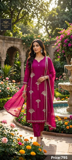 Manthsha Creation Royal Black Embroidered Velvet Straight Suit Set 3pc
