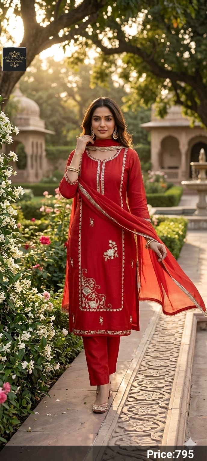 Manthsha Creation Royal Black Embroidered Velvet Straight Suit Set 3pc