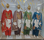 Bold Leaf Patchwork & Motif Embroidered Cotton Suit Set with Printed Dupatta