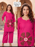 Lime Yellow Dhabu Cotton Towel Work Floral Kurti & Pant Co-Ord Set