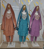 Deep Purple Embroidered Anarkali Kurti with Pant & Cut-Work Dupatta Suit Set