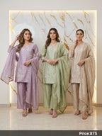 Pastel Tissue Silk Cut-Work Embroidered Tunic & Flared Pant Suit Set