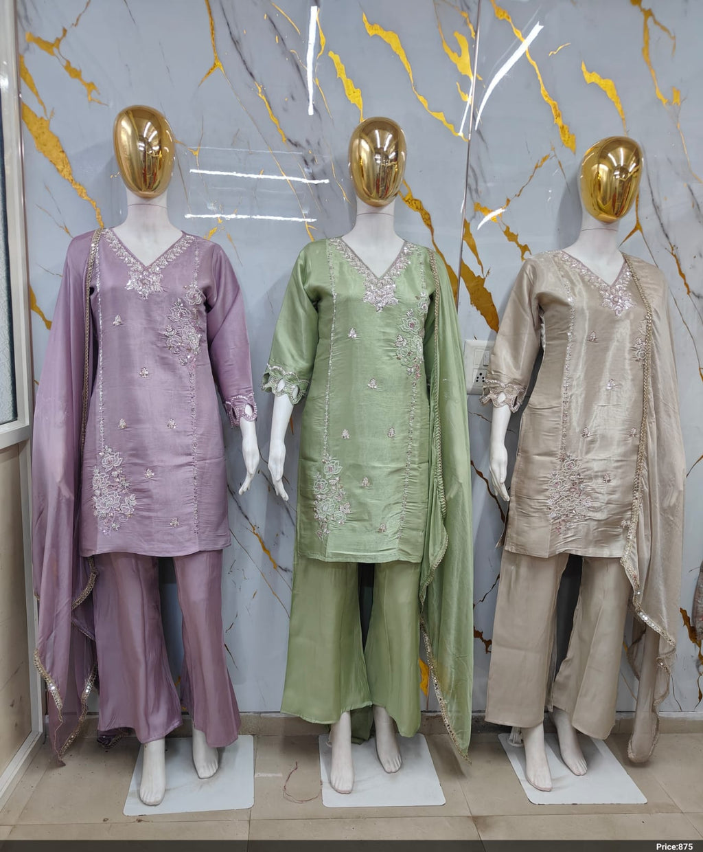 Pastel Tissue Silk Cut-Work Embroidered Tunic & Flared Pant Suit Set