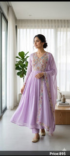 Pastel Roman Silk Suit Set with Handwork Beats Embroidery