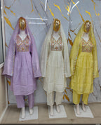 Pastel Roman Silk Suit Set with Handwork Beats Embroidery