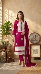 Teal Blue Printed Heavy Rayon Anarkali Suit Set with Lace Detailing 3pc