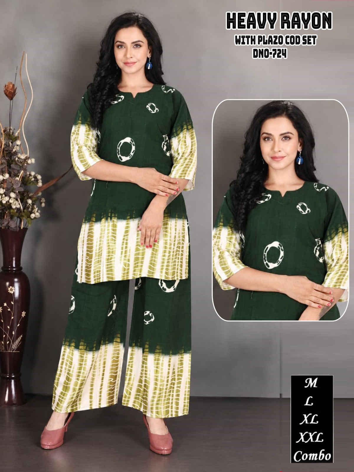 Multi-Color Tribal Mandala Printed Heavy Rayon Kurti & Plazo Co-Ord Set