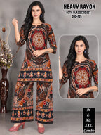 Multi-Color Tribal Mandala Printed Heavy Rayon Kurti & Plazo Co-Ord Set