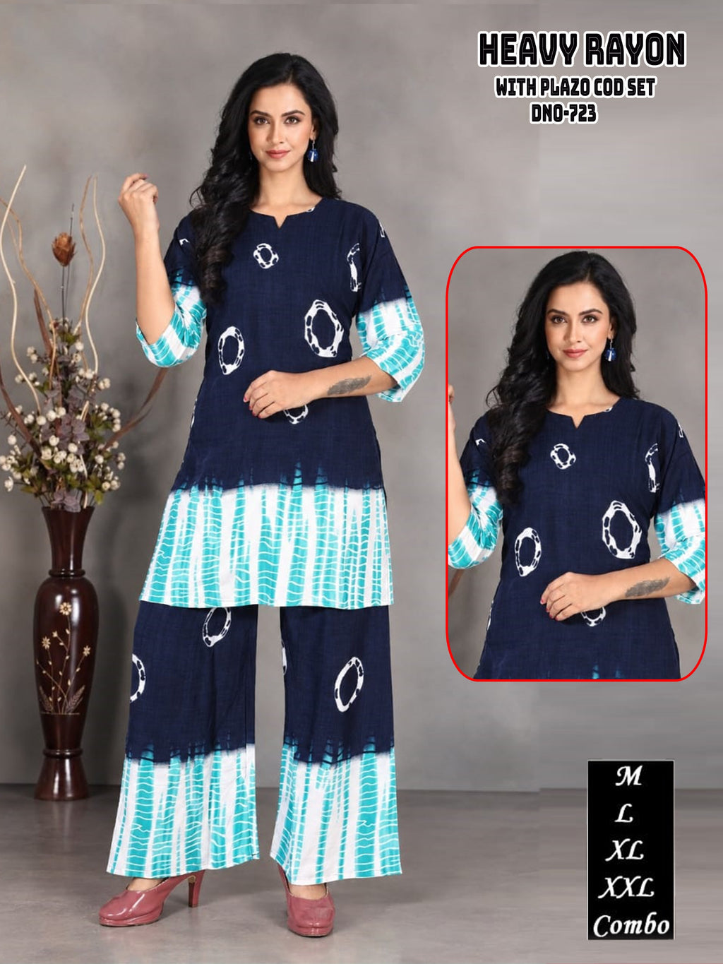 Multi-Color Tribal Mandala Printed Heavy Rayon Kurti & Plazo Co-Ord Set