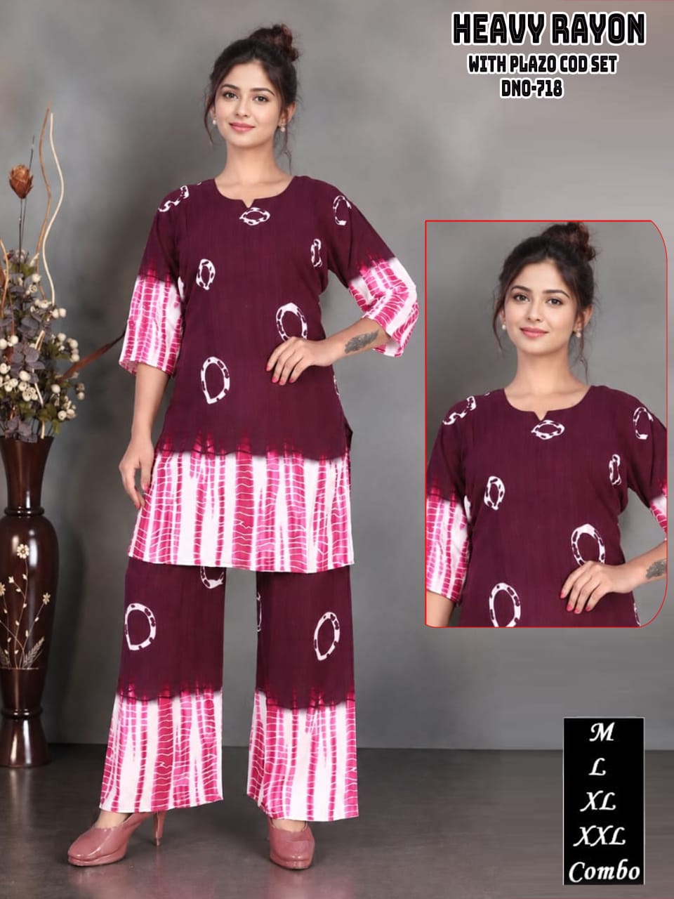 Multi-Color Tribal Mandala Printed Heavy Rayon Kurti & Plazo Co-Ord Set