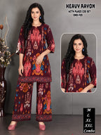 Multi-Color Tribal Mandala Printed Heavy Rayon Kurti & Plazo Co-Ord Set