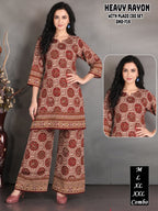 Multi-Color Tribal Mandala Printed Heavy Rayon Kurti & Plazo Co-Ord Set