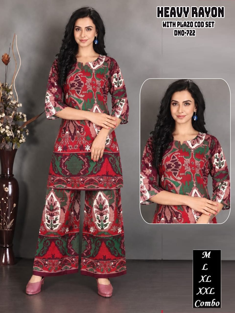 Multi-Color Tribal Mandala Printed Heavy Rayon Kurti & Plazo Co-Ord Set