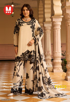Maalde Cream & Pink Ombre Shimmer Silk Embroidered Kurta Set with Pants & Dupatta 3pc
