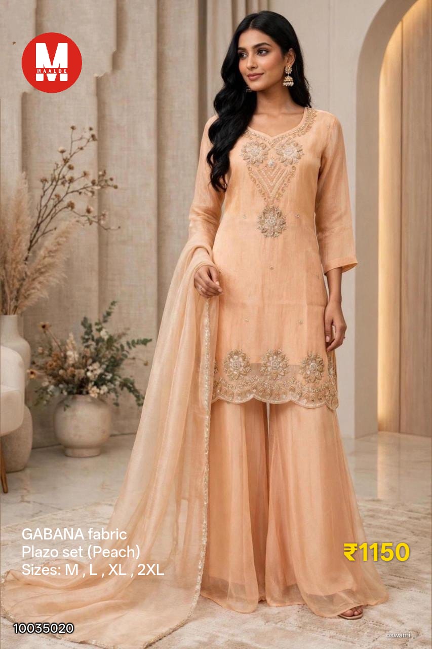 Maalde Cream & Pink Ombre Shimmer Silk Embroidered Kurta Set with Pants & Dupatta 3pc